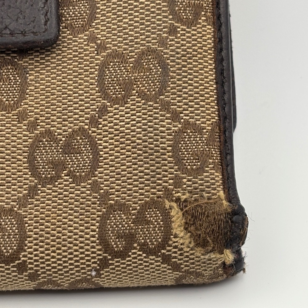 Gucci Wallet Women Compact Brown GG Monogram Canvas Metal Bar Trifold - Picture 3 of 10
